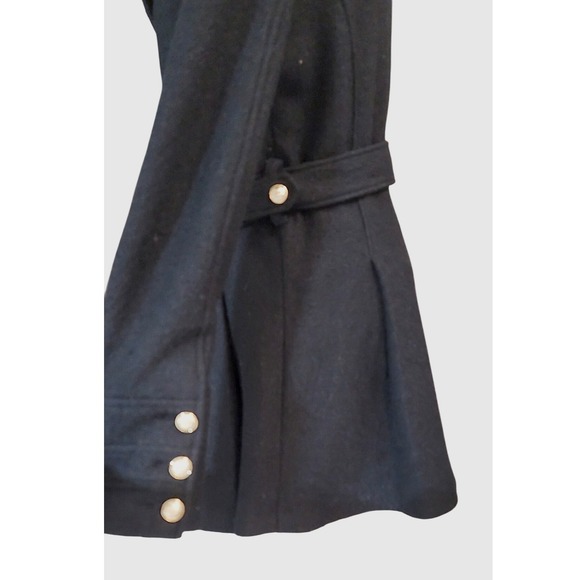 Bebe2yk Black Wool Blend Ruffled Collar Belted Peplum Coat Womens XS - Picture 9 of 13